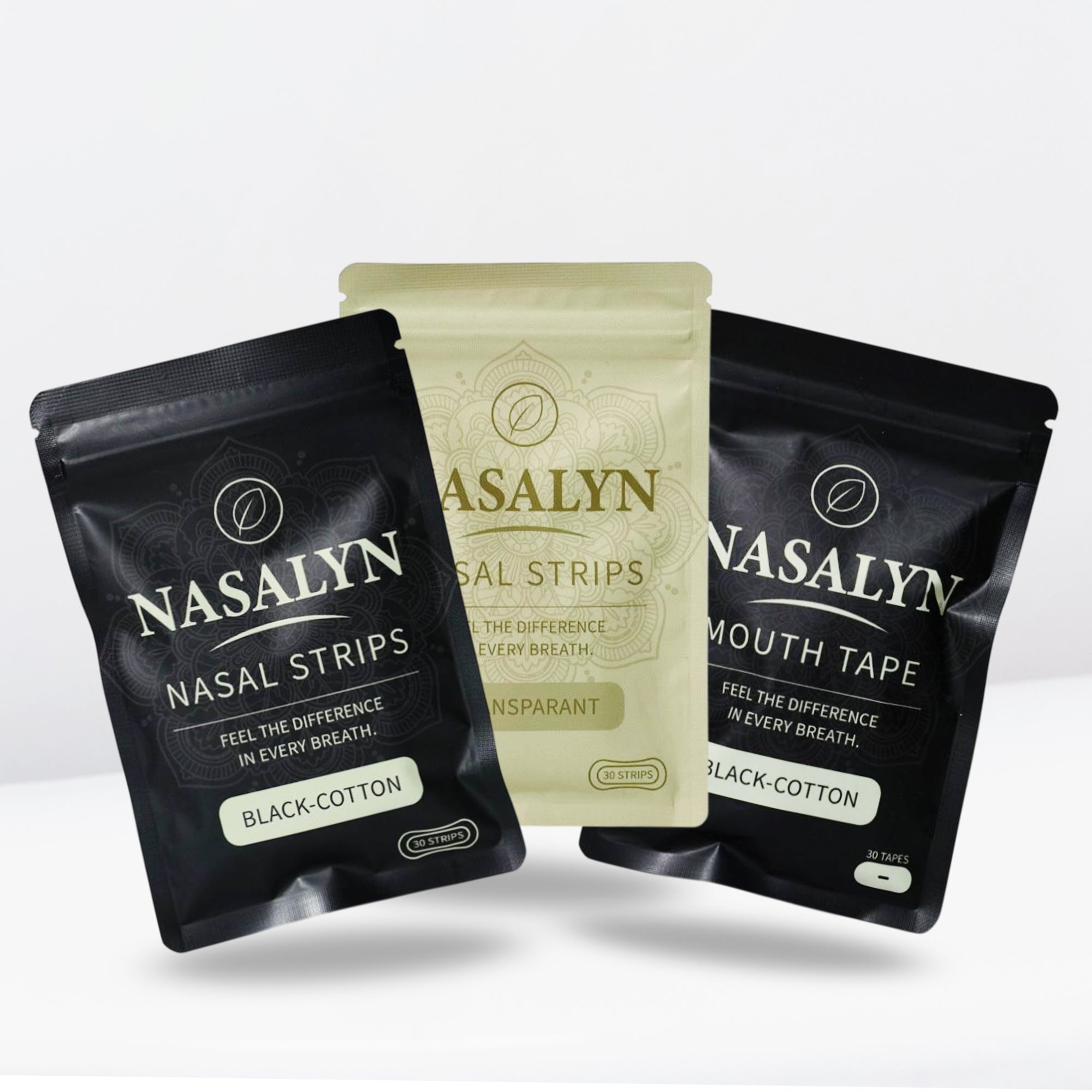 Transparante neusstrips + Zwarte katoenen neusstrips + Zwarte katoenen mondtapes - 90 stuks